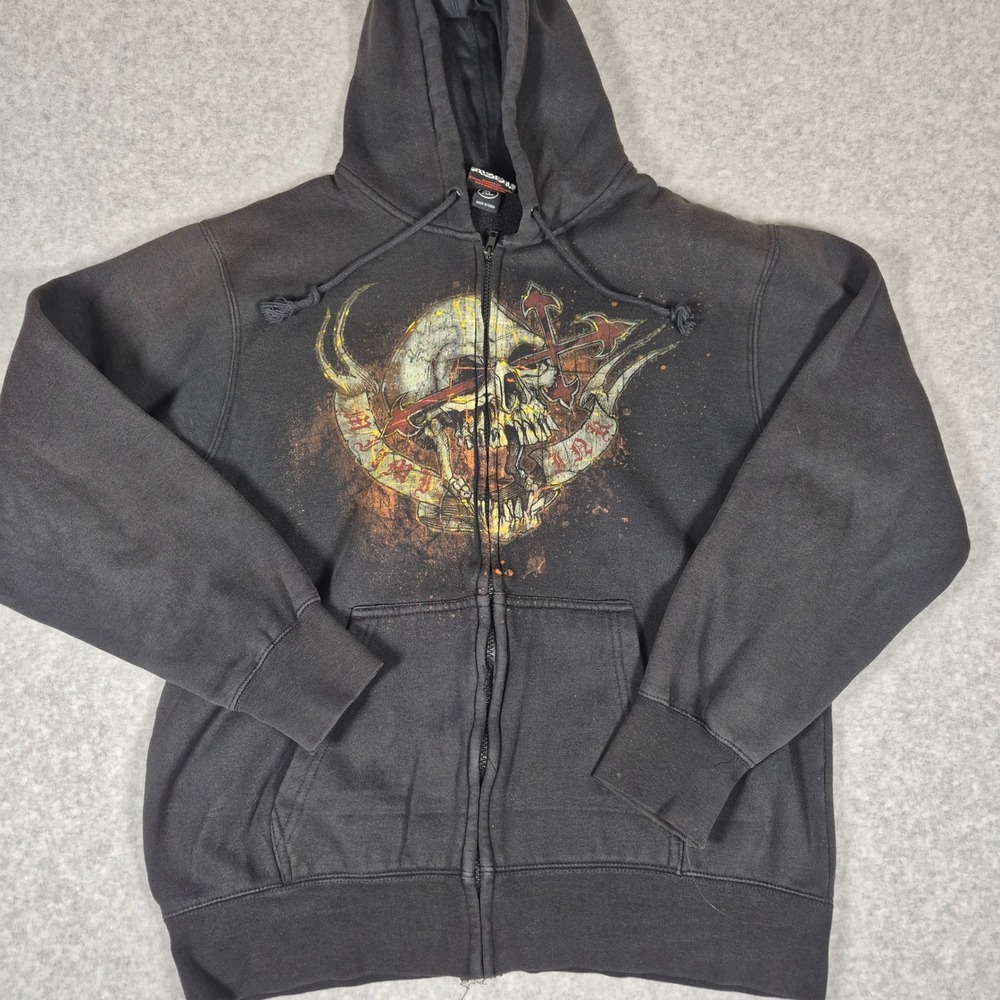 Y2K Miami Ink Hoodie Mens XL Black Vintage 2006 Tattoo Skull Graphic Zip Up